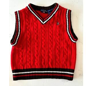 U.S Polo RL V neck cableknit sweater vest kids 3T Red blue preppy heritage
